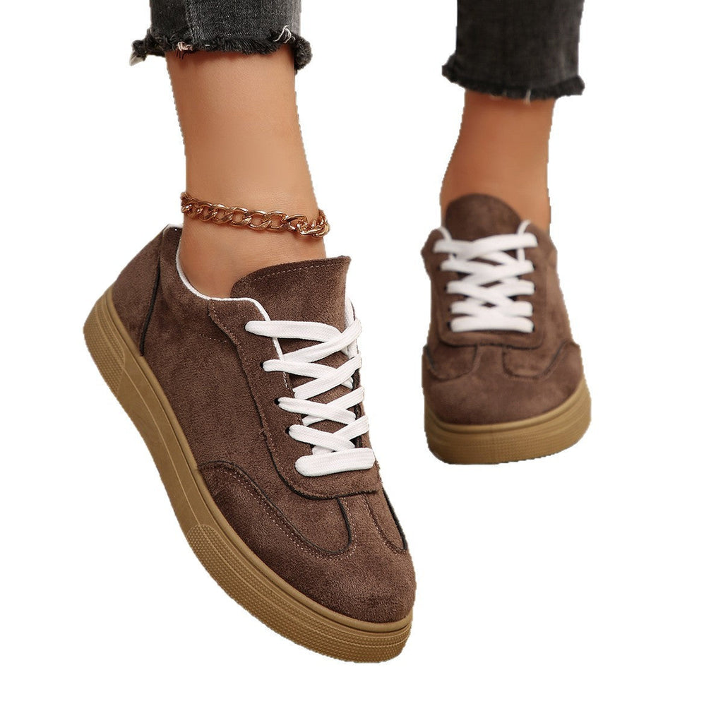 Women's Suede Casual Sneakers - Comfortable Lace-Up Sports Shoes