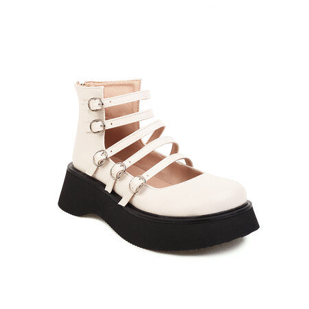 Women's Punk Style High-Top Boots with Belt Buckle & Thick Sole - Waterproof Platform Ankle Boots