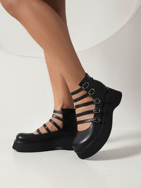 Women's Punk Style High-Top Boots with Belt Buckle & Thick Sole - Waterproof Platform Ankle Boots