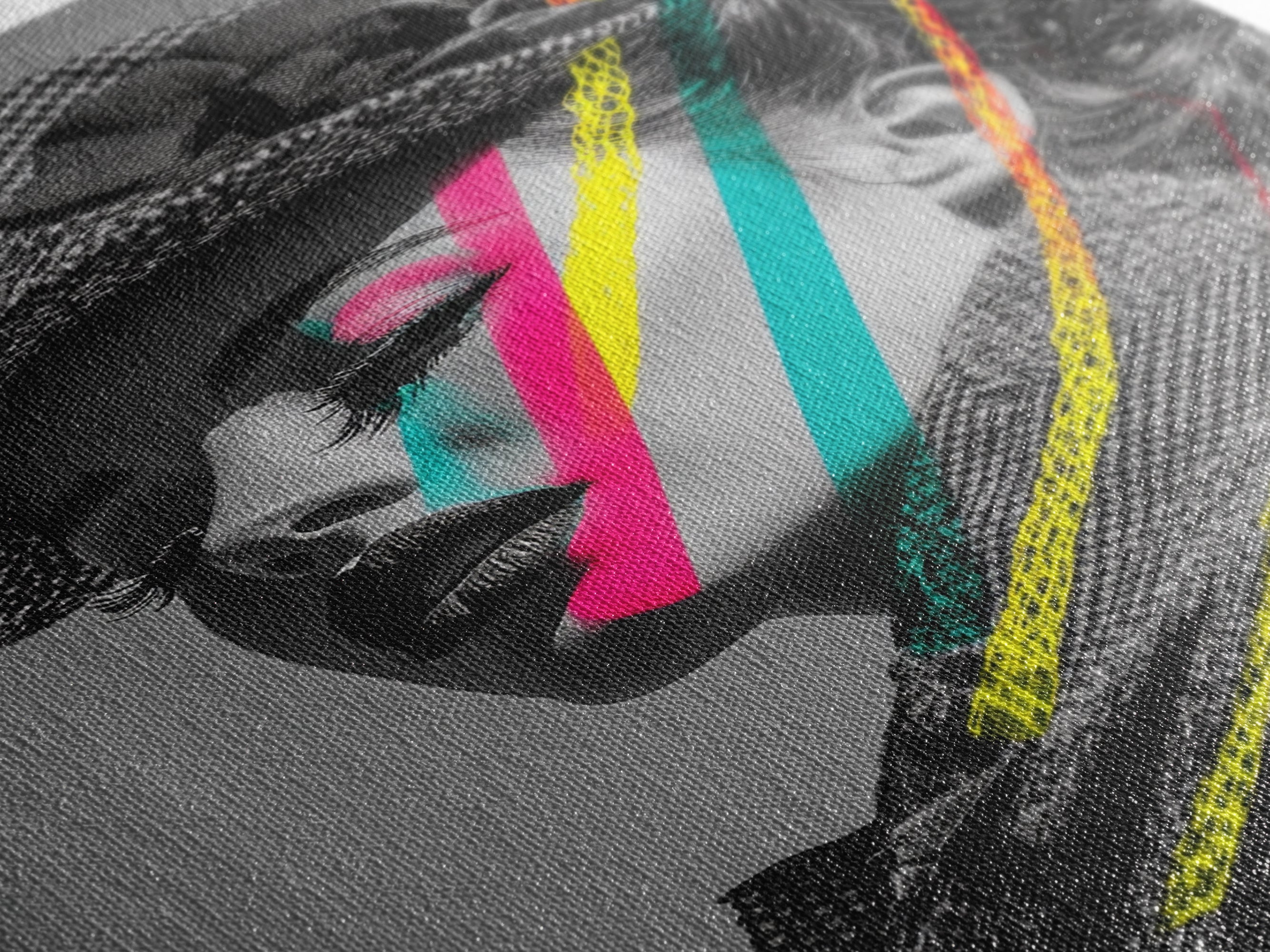 Neon Pop Portrait, Retro Beauty Art, Color Splash Face, Urban Fashion, Framed Canvas Print, modern glam wall art, studio decor