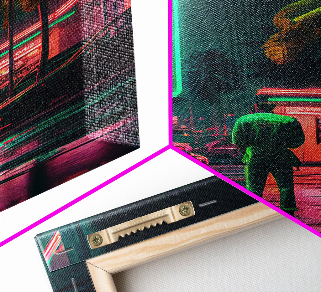 Neon Tokyo Streets, 80s Retro Style Tokyo Art, Framed Canvas Print