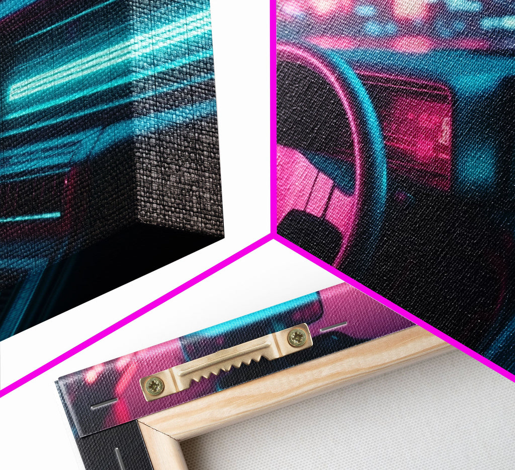 Car interior Wall Art | Framed Canvas Print | Living room art | Neon Lights | Outrun Style | Guest room art | Retro art | Beautiful Art