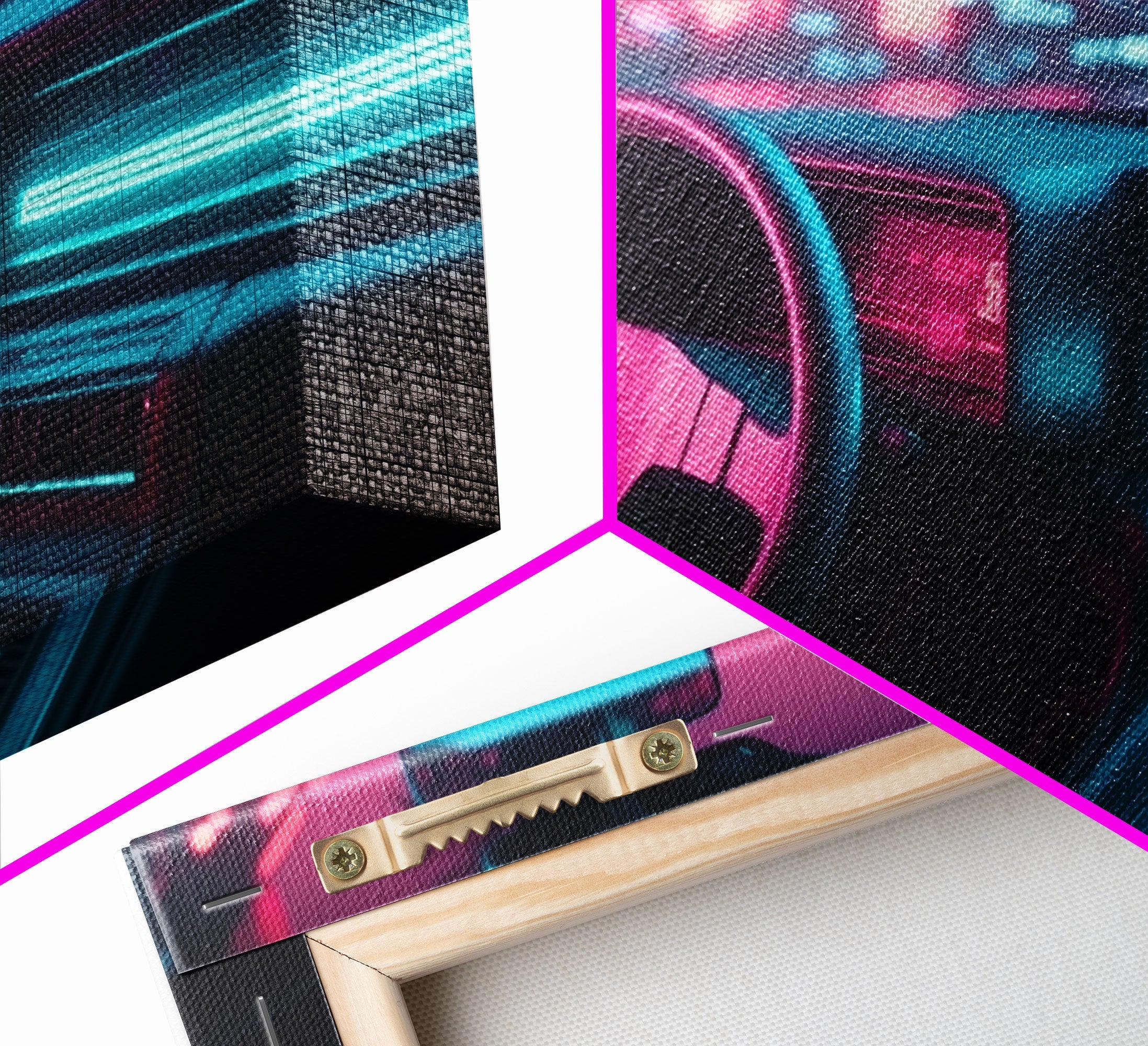 Car interior Wall Art | Framed Canvas Print | Living room art | Neon Lights | Outrun Style | Guest room art | Retro art | Beautiful Art