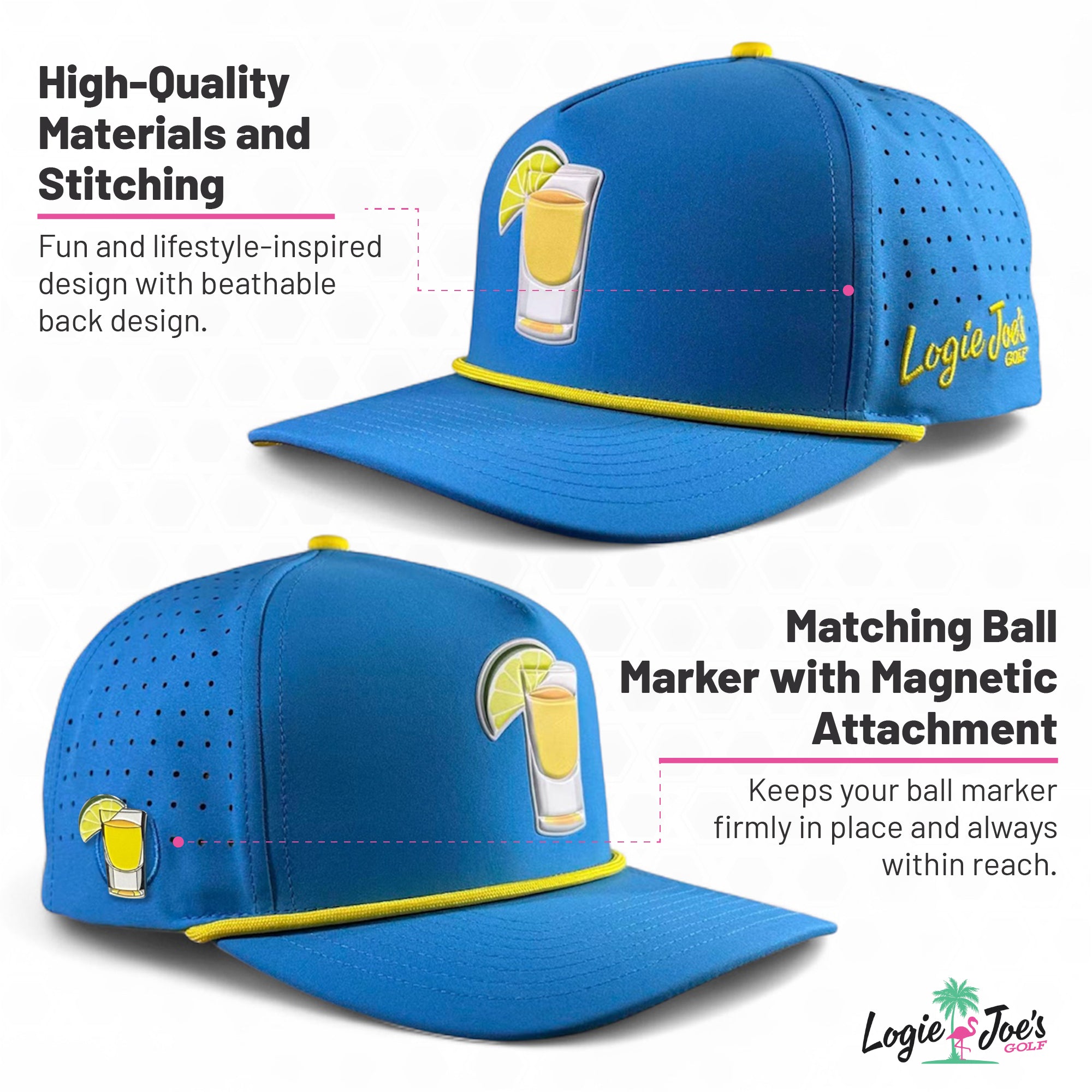 Night Stalker Golf Hat | Snapback Cap | Built-in Magnetic Ball Marker Holder + Marker Included | Adjustable | Animal Eyes Black