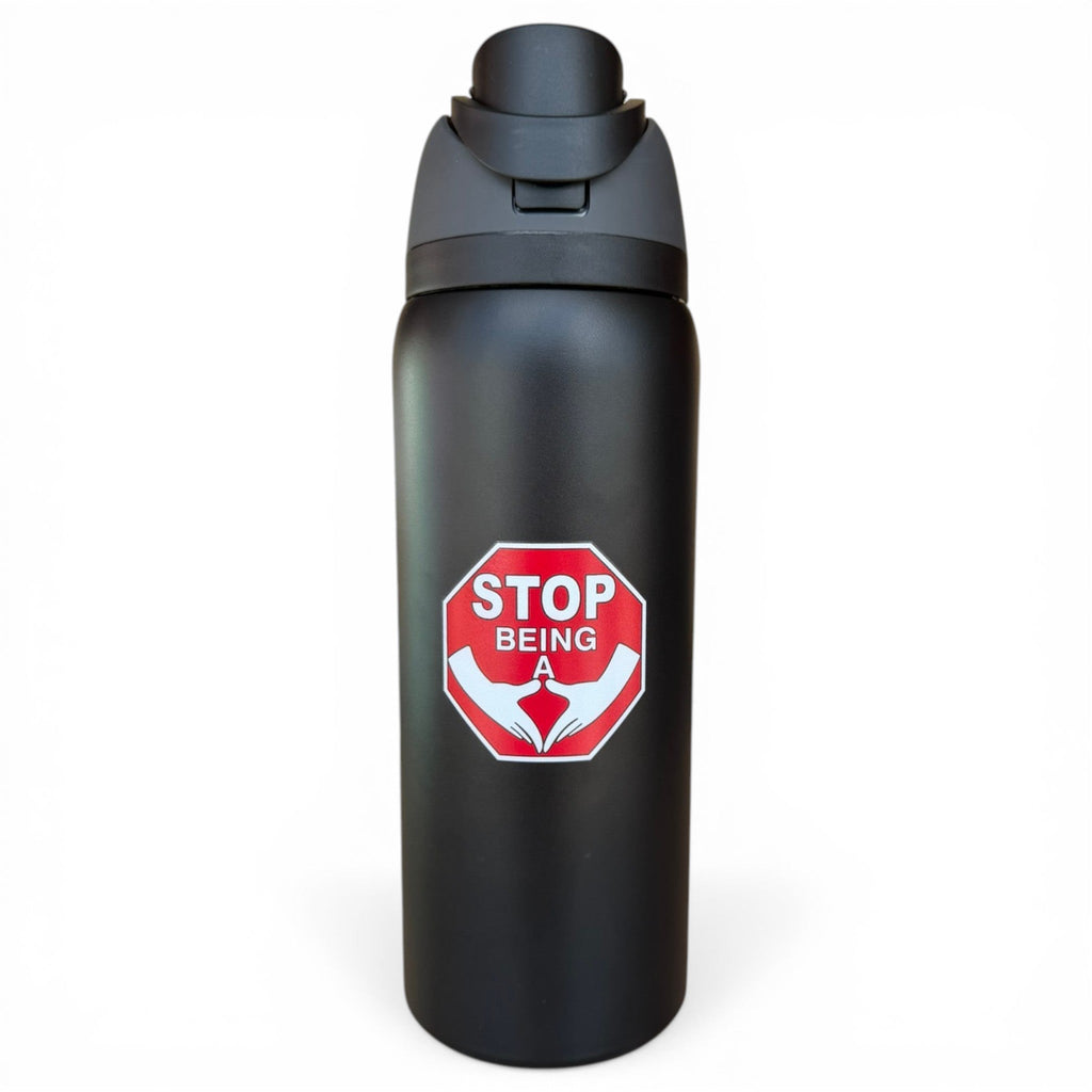 Hydration Bottle – Stop Sign | 32oz Insulated Stainless Steel | Flip Straw Lid w/ Handle