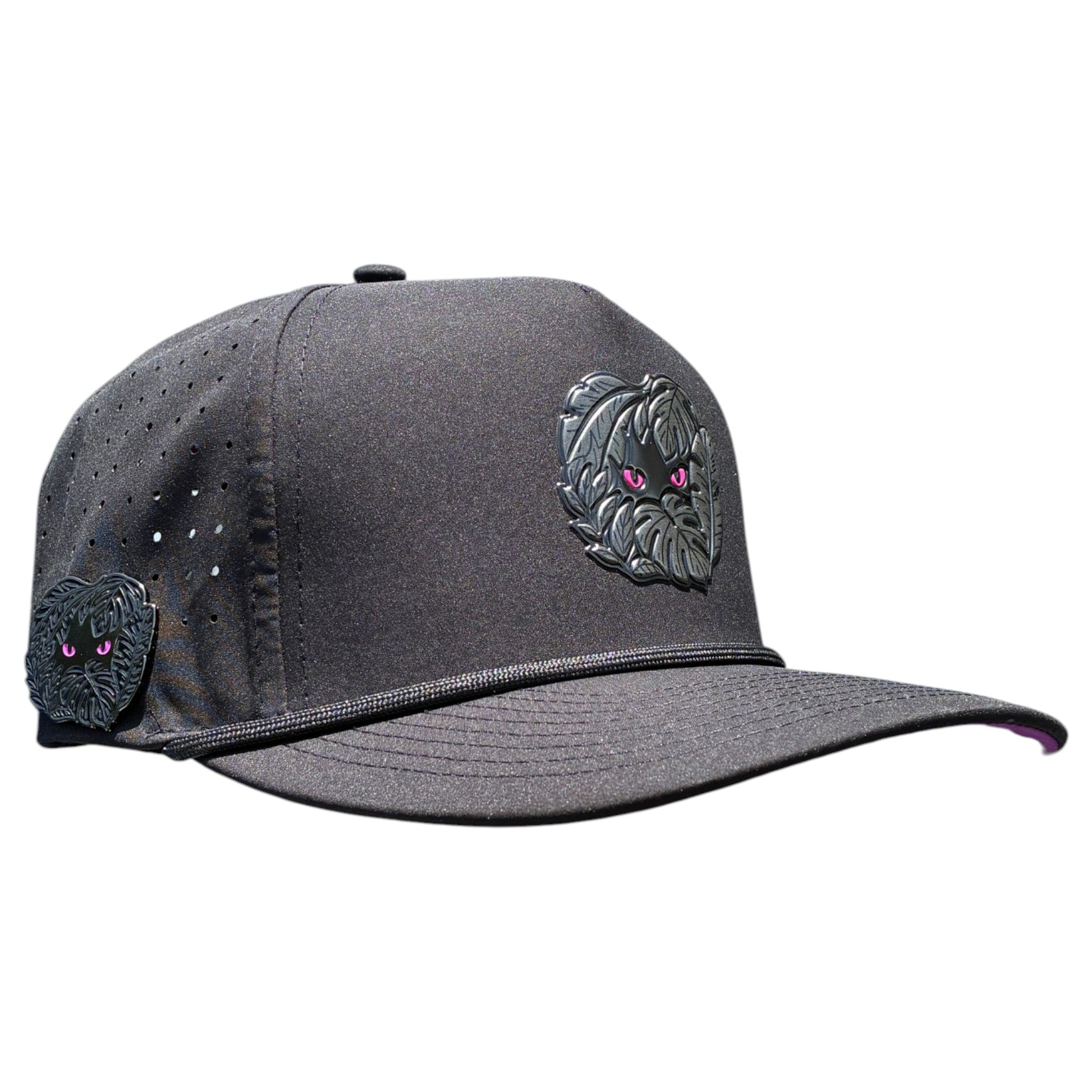 Night Stalker Golf Hat | Snapback Cap | Built-in Magnetic Ball Marker Holder + Marker Included | Adjustable | Animal Eyes Black