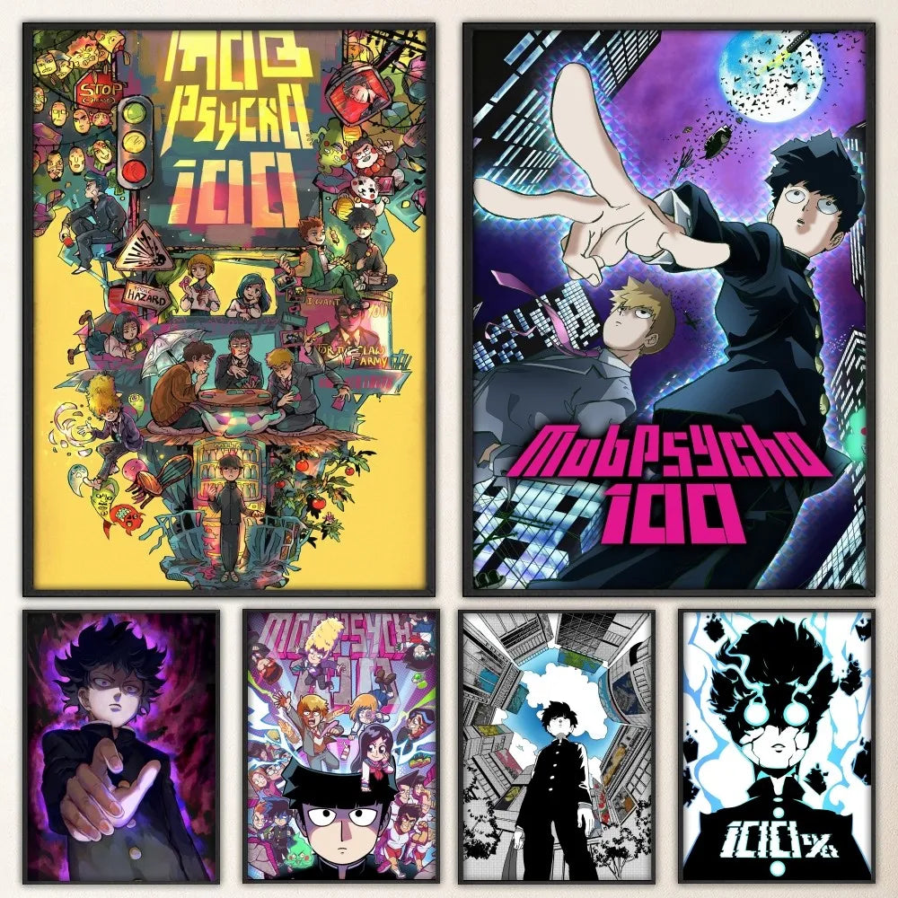 Anime Mob Psycho 100  Poster Fancy Wall Sticker for Living Room Bar Vintage Decorative Painting Middle