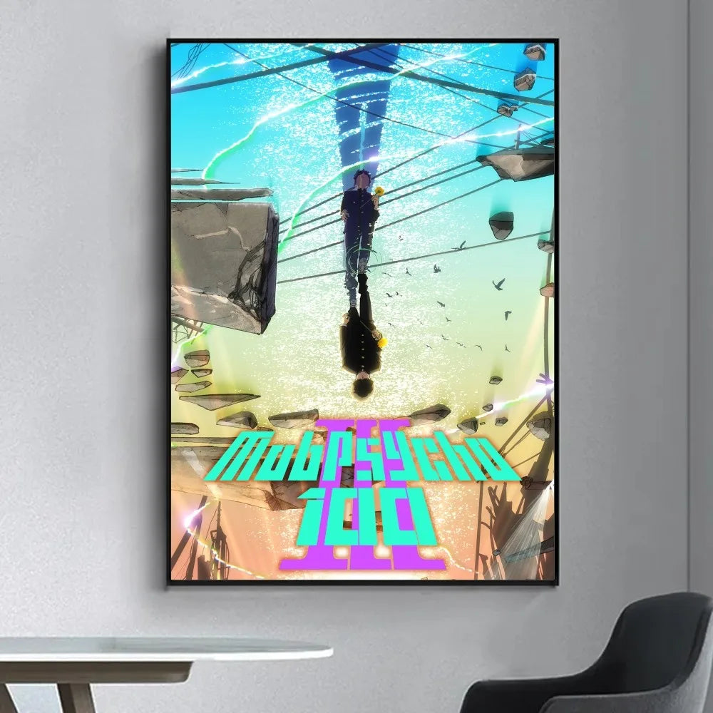 Anime Mob Psycho 100  Poster Fancy Wall Sticker for Living Room Bar Vintage Decorative Painting Middle