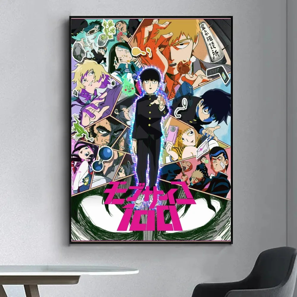 Anime Mob Psycho 100  Poster Fancy Wall Sticker for Living Room Bar Vintage Decorative Painting Middle