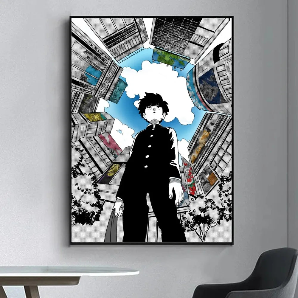 Anime Mob Psycho 100  Poster Fancy Wall Sticker for Living Room Bar Vintage Decorative Painting Middle