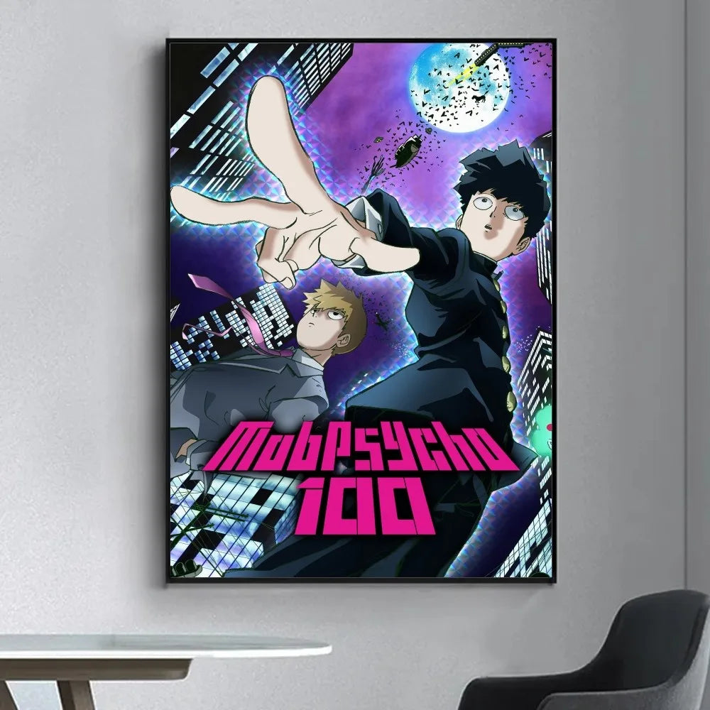 Anime Mob Psycho 100  Poster Fancy Wall Sticker for Living Room Bar Vintage Decorative Painting Middle