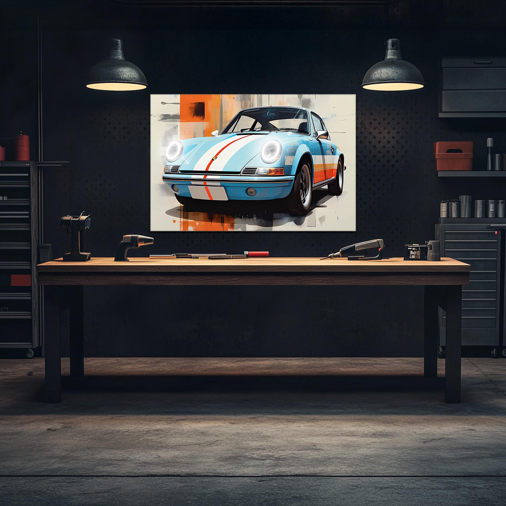 Retro Racing Car Neon Wall Art - UV Printed LED Plexiglass Sign for Garage, Man Cave & Classic Car Fans - Adjustable Light and Free Shipping
