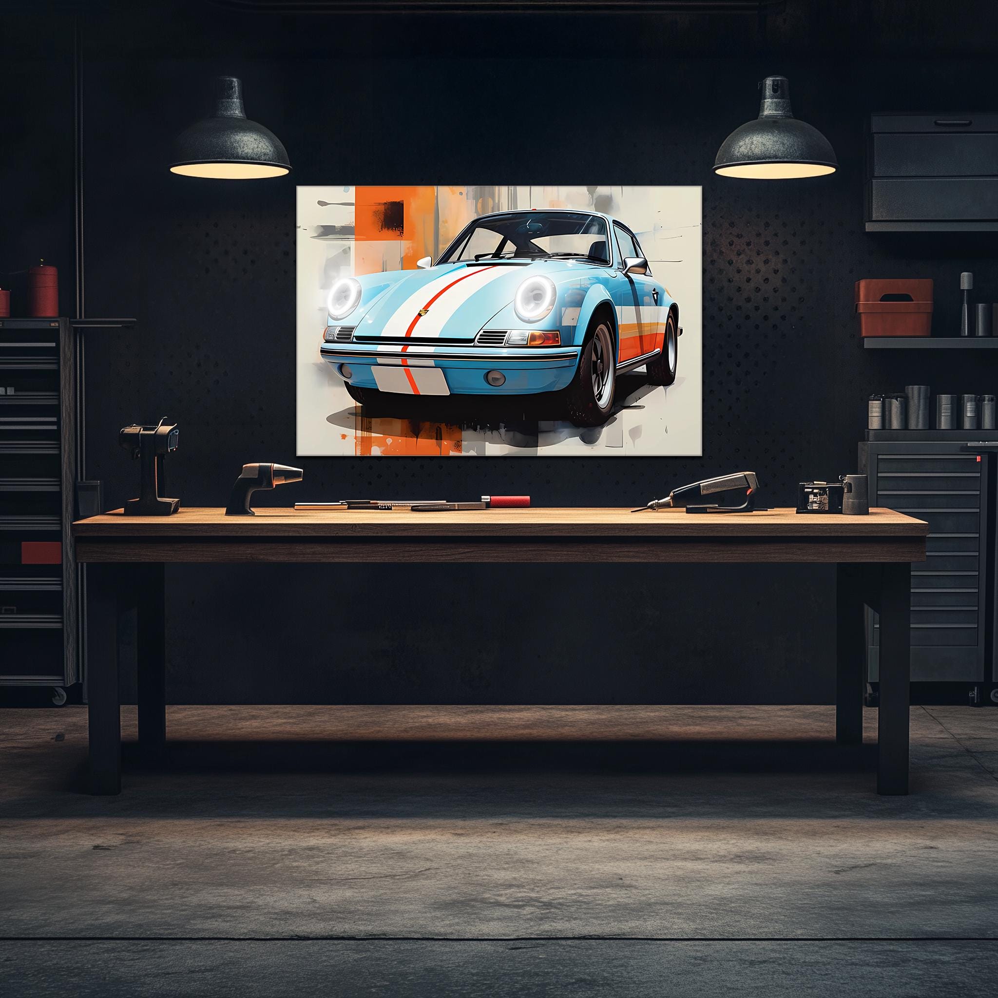 Retro Racing Car Neon Wall Art - UV Printed LED Plexiglass Sign for Garage, Man Cave & Classic Car Fans - Adjustable Light and Free Shipping