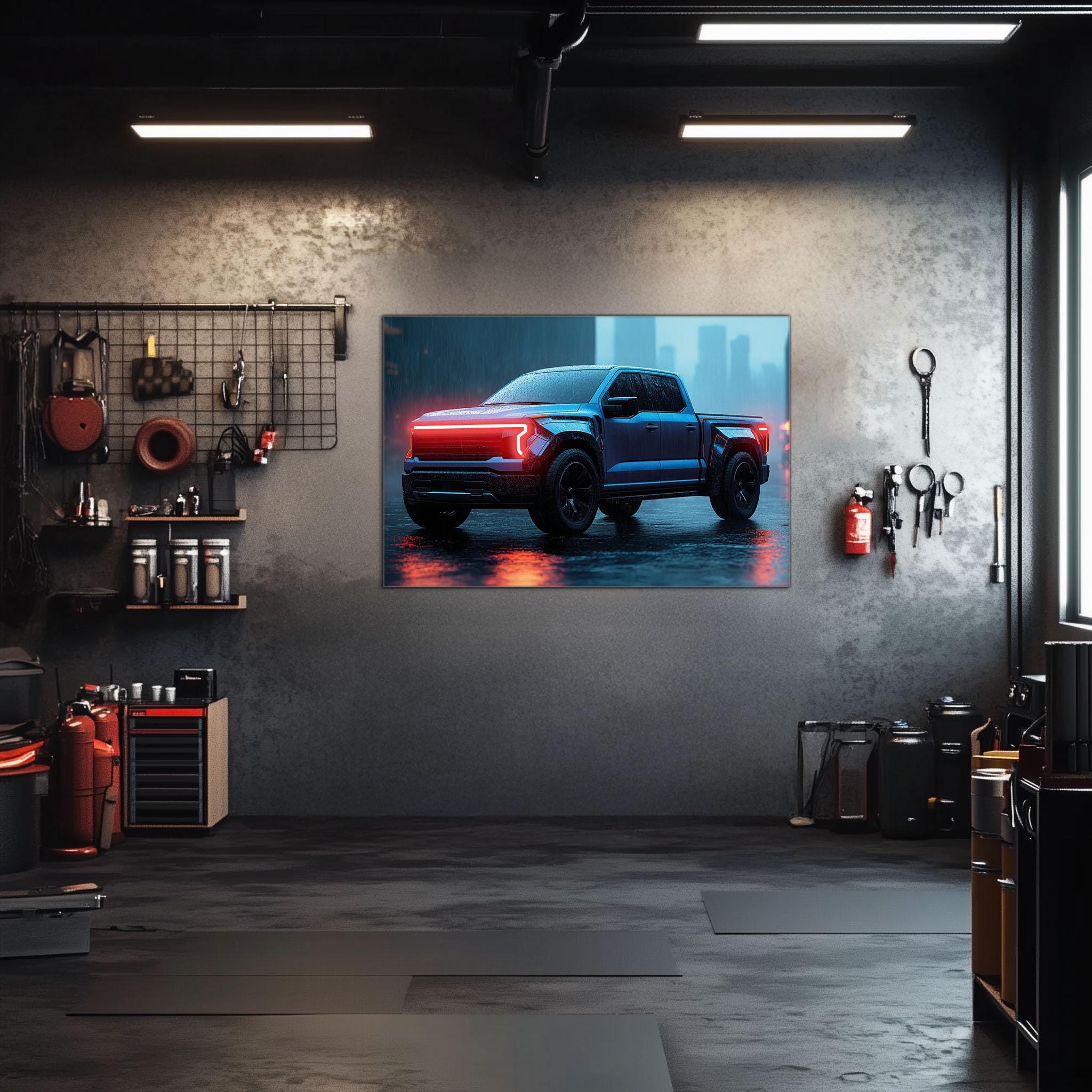 Pickup Truck Neon Wall Art – UV Printed LED Plexiglass Sign for Garage or Workshop Decor | Car Enthusiast Gift | Free Shipping