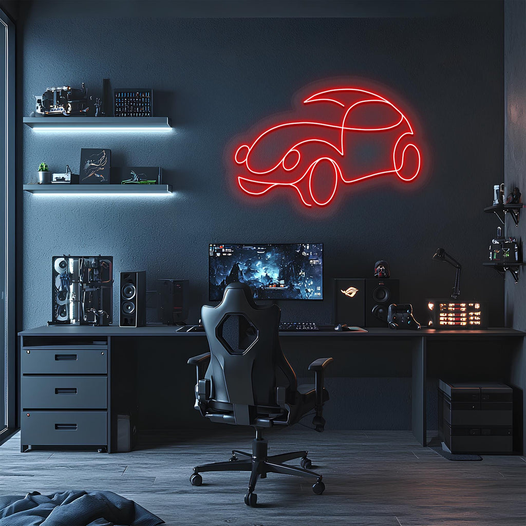 Classic Car Neon Sign: Red LED Wall Decor with Dimmer